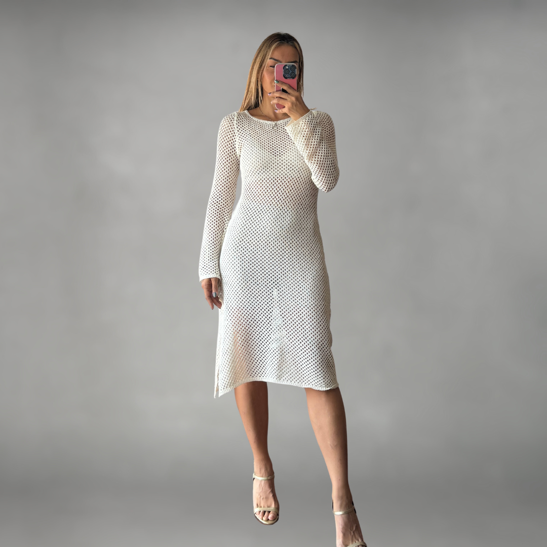 Vestido tejido hueso