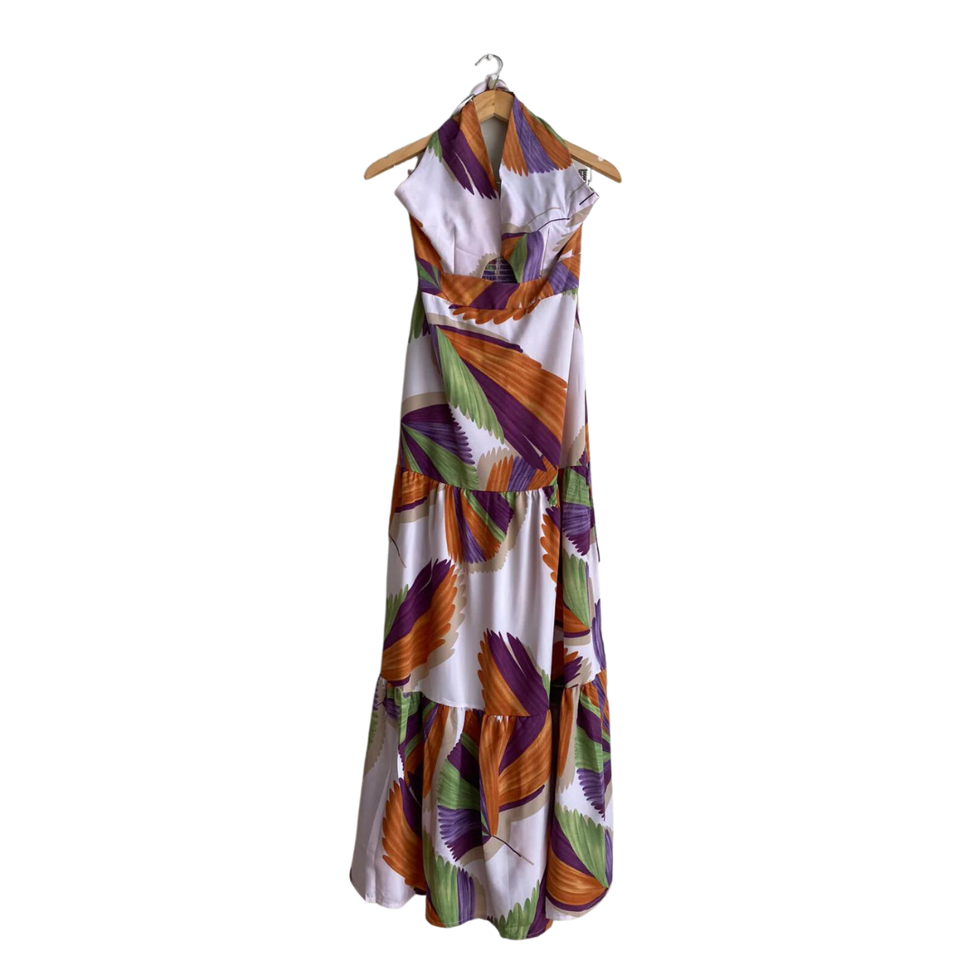 Vestido estampado de hojas naranja y blanco