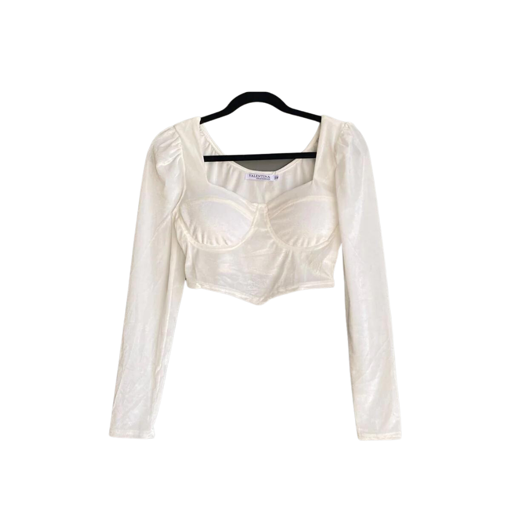 Croptop terciopelo manga larga blanca