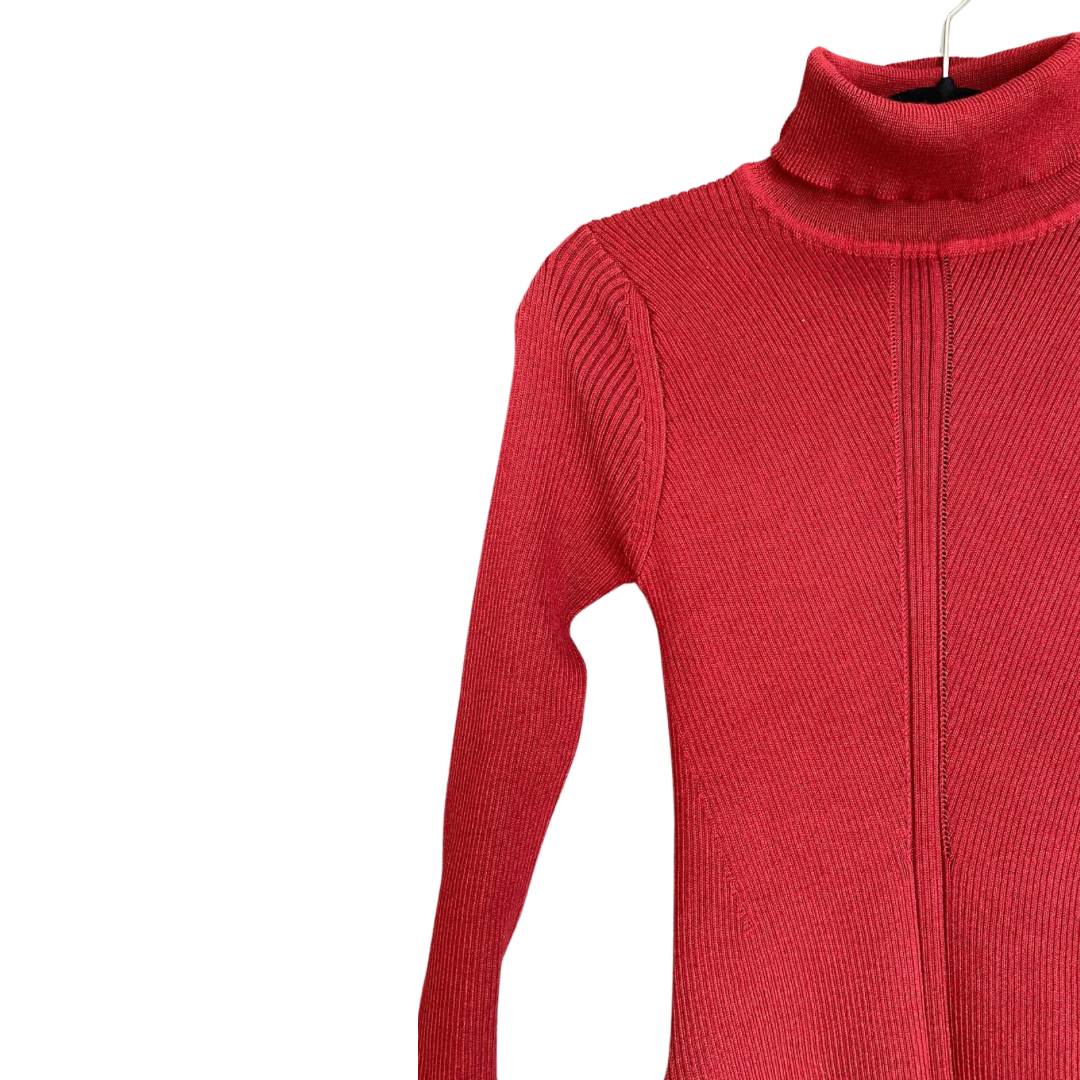 Vestido cuello alto y manga larga rojo quemado