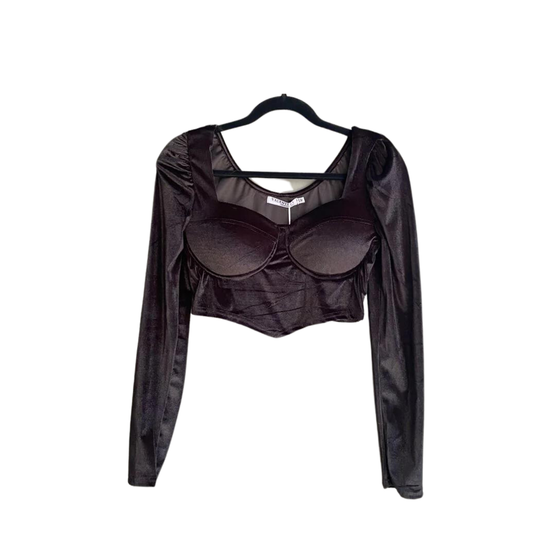 Croptop terciopelo manga larga negra