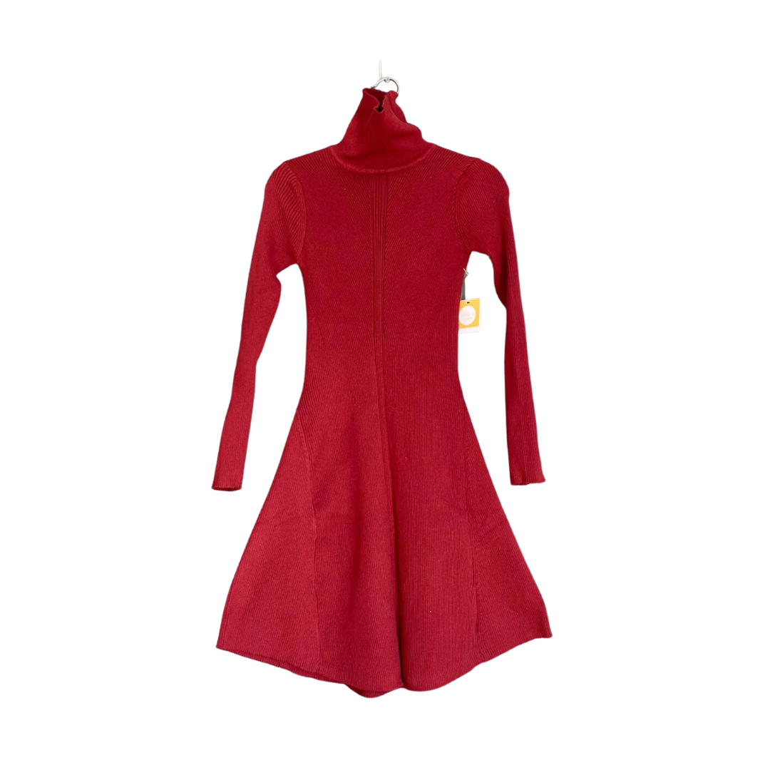 Vestido cuello alto y manga larga rojo quemado